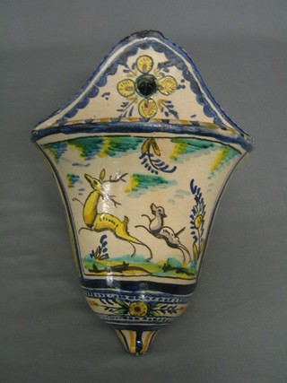 A 19th Century faience wall pocket decorated deer, the reverse marked Ceramic Satana 12"