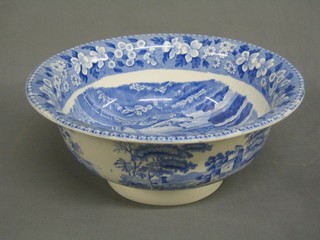 A Copeland blue and white bowl decorated landscapes 13"