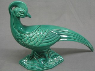A green glazed model of a pheasant 18"