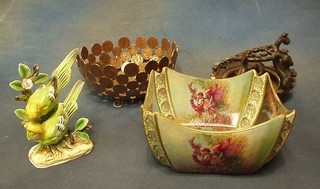 A modern square pottery bowl decorated flower fairies, a copper bowl formed from New Zealand 1 dollar pieces, 7 figures of Oriental Deitys, a Carltonware vase etc and a collection of decorative ceramics, 