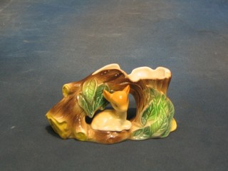 A Hornsea vase in the form of a tree stump decorated a deer 5"