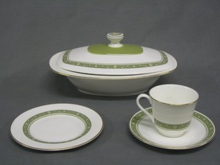 A 77 piece Royal Doulton Rondelay pattern dinner service comprising oval meat plate 13", 2 tureens and covers 11", 2 sauce boats and stands, 12 dinner plates 10", 12 side plates 9", 12 tea plates 7", 12 pudding bowls 7", 12 cups and 12 saucers