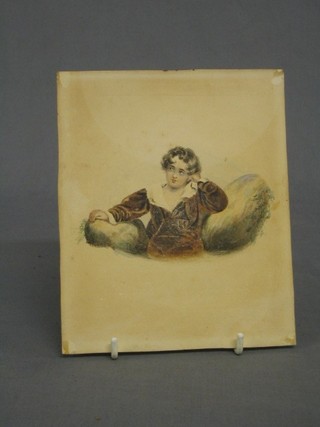 A 19th Century watercolour portrait miniature of a seated boy 7" x 6"