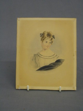 A  19th Century watercolour portrait miniature of a young girl, monogrammed WHP dated 1833 6" oval