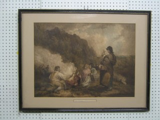 19th Century coloured print "The Fern Gatherer" 17" x 23" contained in a Hogarth frame