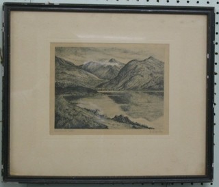 E D Yates, an etching of Crummock Water, 6" x 8"