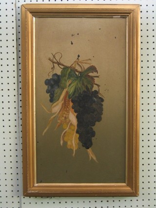 19th Century oil on board, still life study "Grapes"  20" x 11"