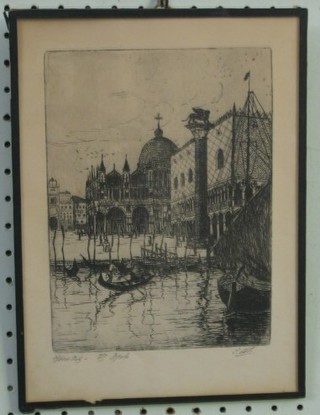 An etching of St Mark's Square Venice 8" x 6" indistinctly signed