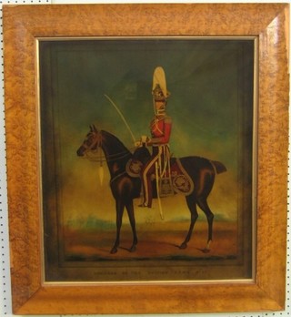 A reproduction 19th Century print of an Officer of the British Army, no. 42, in a maple frame 22" x 20"