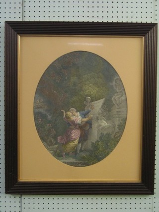 A 19th Century Bartolozzi style print "Two Lovers Within a Garden" 17" oval