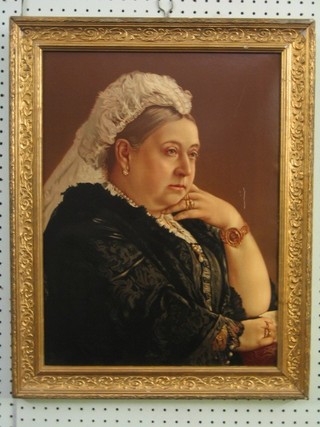 A Victorian coloured print "Seated Widowed Queen Victoria" 19" x 14 1/2", contained in a gilt frame