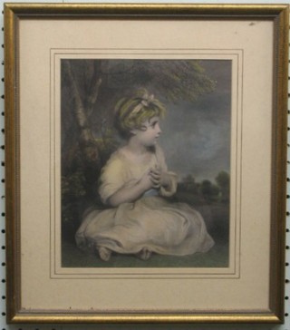 An 18th/19th Century coloured print "Seated Girl" 9" x 8"