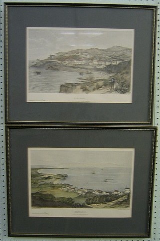 Pair of limited edition reproduction coloured prints  "Clevedon From the Parkdail Hill" and 1 other 8" x 11" contained in Hogarth frames