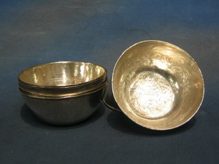6 circular Eastern engraved silver bowls 27 ozs