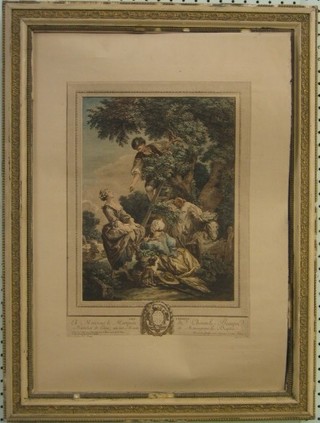 18th/19th Century French coloured print  "The Harvest" 12" x 10"