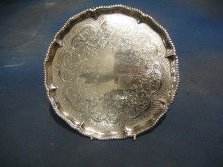 A George III silver salver with bracketed border and later engraving, raised on 3 hoof feet, London 1812, 10 1/2", 16 ozs