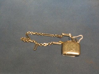 An Edwardian engraved silver vesta case Chester 1903 hung a silver fetter link chain