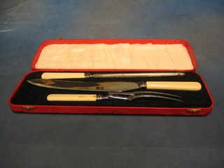 A  carving set cased, 6 fish knives and forks, a canteen and 6 fish knives and forks, cased, 6 silver handled tea knives, cased, 6 tea knives, cased and 6 gold plated tea spoons