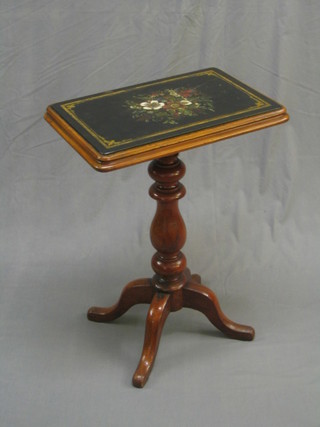 A Victorian rectangular wine table with inset black painted marble top, raised on pillar and tripod supports 20"