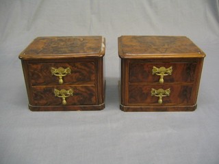 A pair of Victorian figured walnut 2 drawer glove boxes (formerly part of a dressing table) 9"