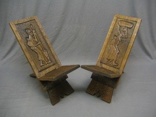 2 Eastern carved wood chairs decorated female figures