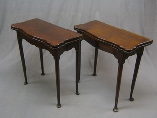 A pair of Georgian style mahogany card tables raised on club feet 29"