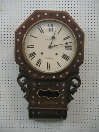 A drop dial wall clock with 11 1/2" painted dial marked T Hughes London