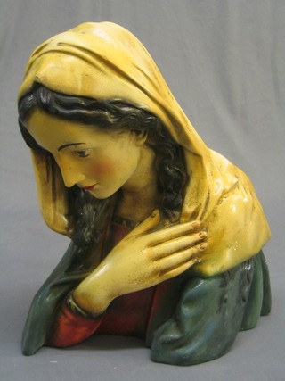 A plaster head and shoulders portrait bust of The Virgin Mary 16"