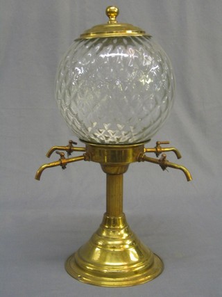 A 19th/20th Century French glass and brass 4 tap bar chilled water dispenser
