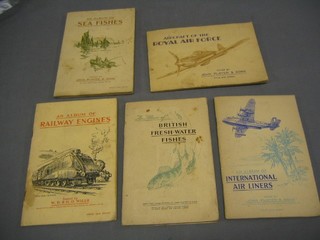 5 Player's cigarette card albums - Sea Fish, Aircraft of the Royal Air Force, Railway Engines, British Freshwater Fish and International Airlines