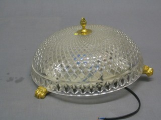 A circular cut glass and gilt metal mounted ceiling light 12"