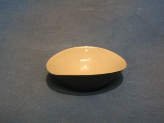 Dame Lucie Rie, an oval shaped Art Pottery white and brown glazed bowl, 5"