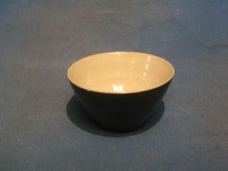 Dame Lucie Rie, a circular Art Pottery tapering bowl, with brown glazed exterior and white glazed interior 4"