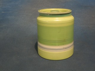 A Gray's pottery cylindrical preserve jar with green striped decoration 4"