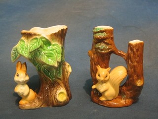 A Hornsea pottery vase in the form of 2 tree stumps supported by a squirrel, base marked Bushey, 5" together with a Hornsea vase supported by a rabbit 5"