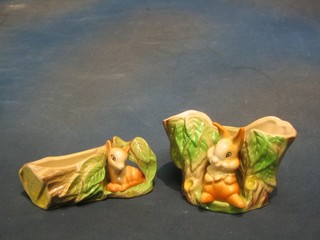 A Hornsea planter in the form of a tree stump  supported by a deer 5" and 1 other supported by a rabbit 4"