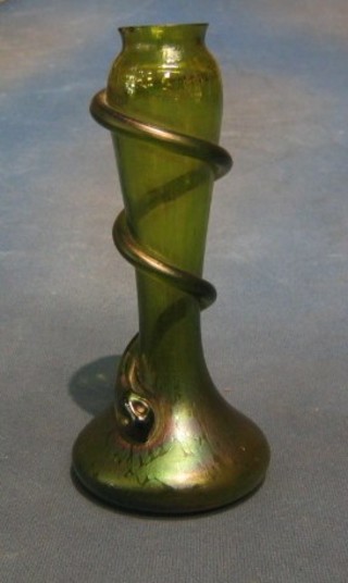 A Lotz style green glass vase decorated a serpent 9" (some chips to rim)