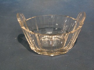 A 19th Century octagonal glass twin handled butter dish 6"