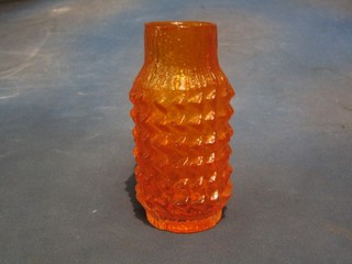 An orange Whitefriars cylindrical nobble glass vase 7"