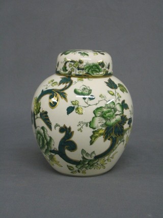 A 20th Century Masons green floral pattern ginger jar and cover, the base with green Mason stamp, 6"