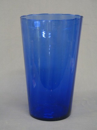 A 1960's blue glass bucket shaped vase 13"