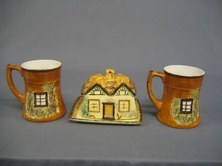 A Cottageware cheese dish and cover 6" and 2 do. tankards