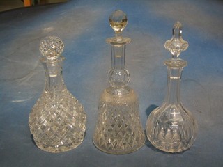 3 various cut glass decanters