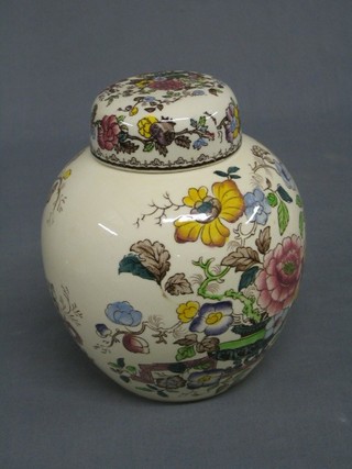 A 20th Century Masons ginger jar and cover, the base with brown Masons mark 8"