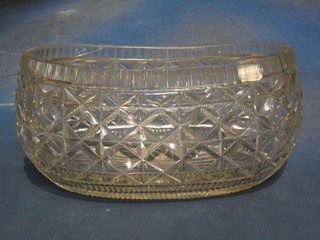 A large boat shaped cut glass vase 12" (slight chip to rim)