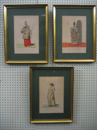 A set of 3 French 19th Century coloured prints "Bishops and Cardinals"