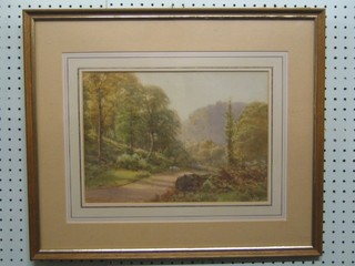 "James Whaite" watercolour drawing "The Road to Dolwyddelan North Wales" 9" x 13" labelled to reverse