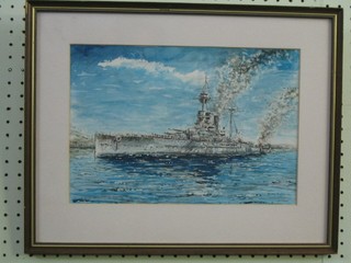 Henry Hughes, watercolour drawing "HMS Queen Elizabeth in Fighting Trim" 9" x 13"