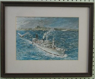Henry Hughes, watercolour drawing "Steam Ship Fort Duquesen Off Shore" 7" x 10"