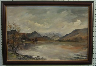 20th Century oil on canvas "Mountain Loch" 15" x 24" indistinctly signed